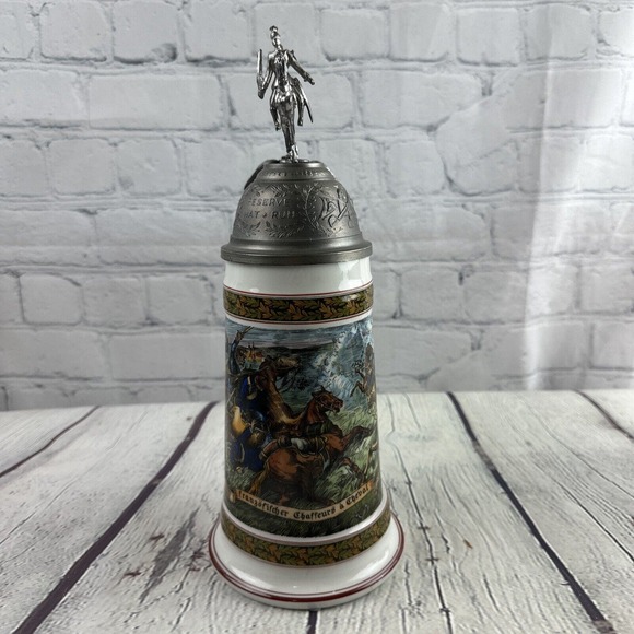 VTG House of Goebel Beer Stein Military Scene Horse Eagle Pewter Lid &Lithophane - Picture 6 of 16